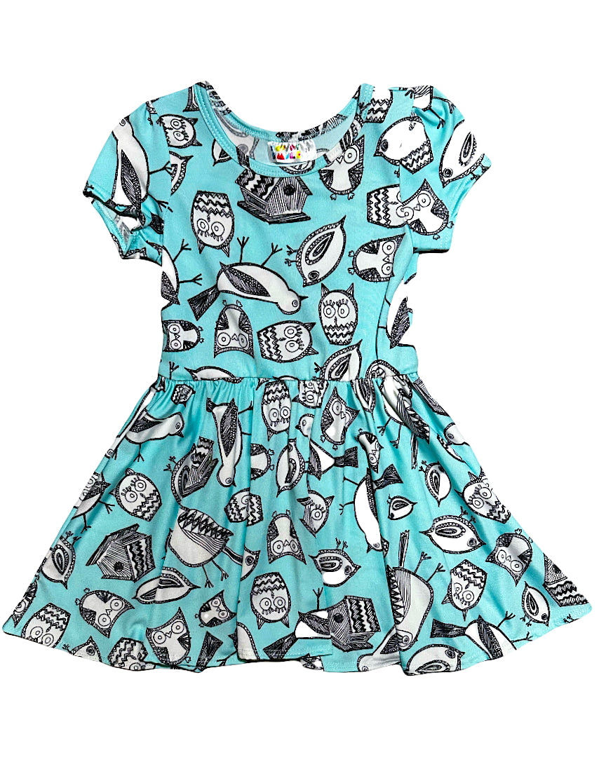 Aqua Owl Cap Dress