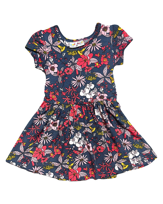 Tropical Midnight Bloom Cap Dress