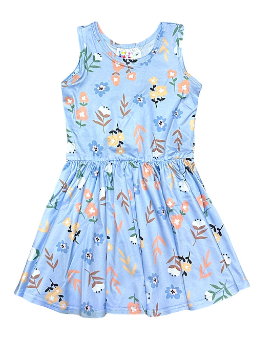 Dusty Blue Floral Tank Dress