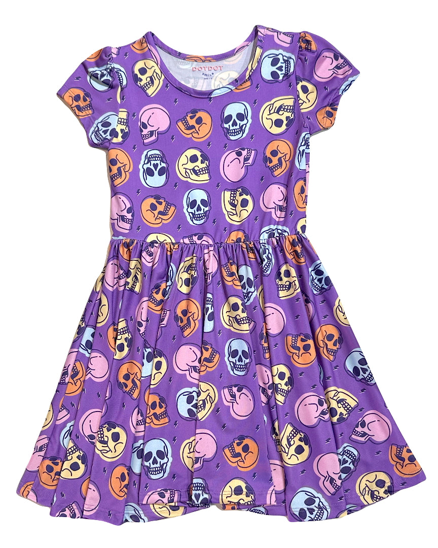 Frightful Fun Skulls Cap Dress 💜💀🧡