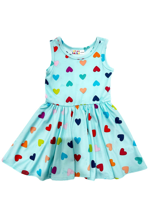 Turquoise Rainbow Hearts Tank Dress