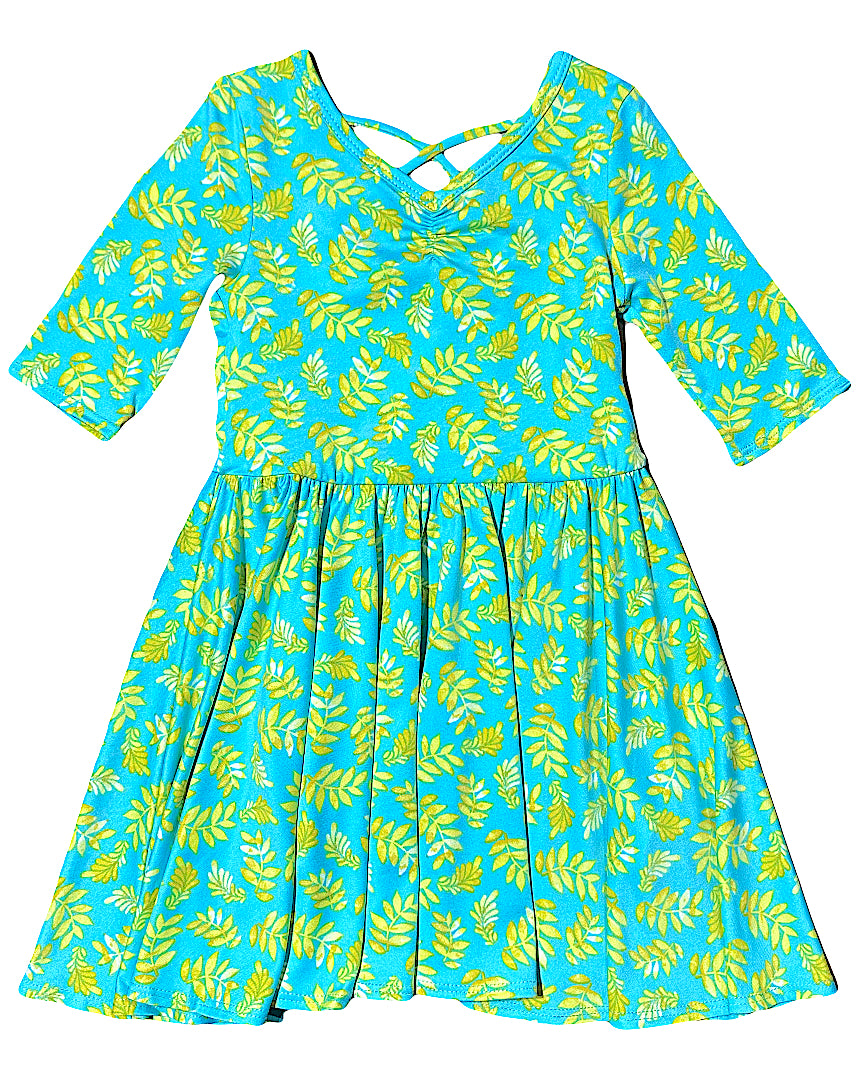 DotDotSmile Ballerina Dress with tropical leaf pattern – flat lay front view