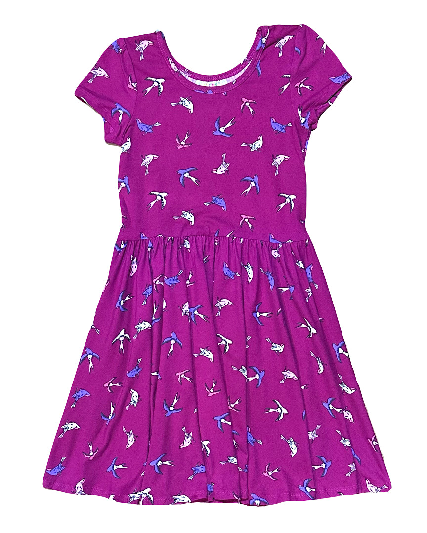 Bird Print Little Girl Twirly Dress