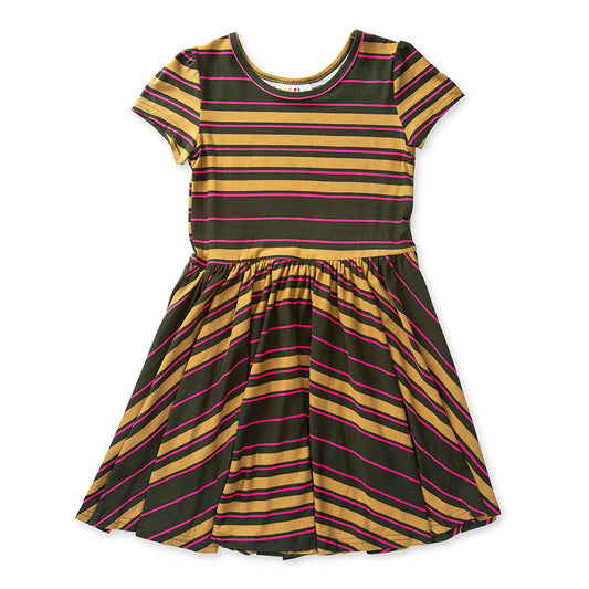 Olive Pink Lines Empire Dress