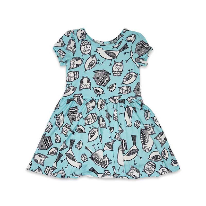 Sketched Owls and Birds Cap Dress
