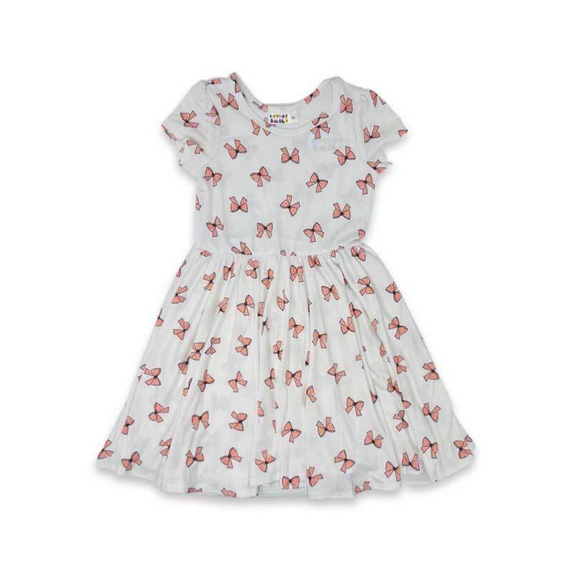 White and Pink Bows Cap Dress