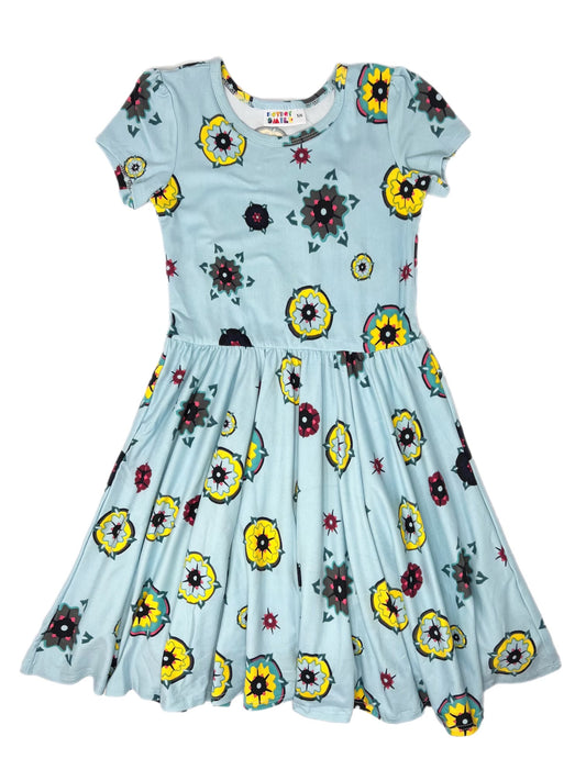 Geometric Flowers Cap Dress