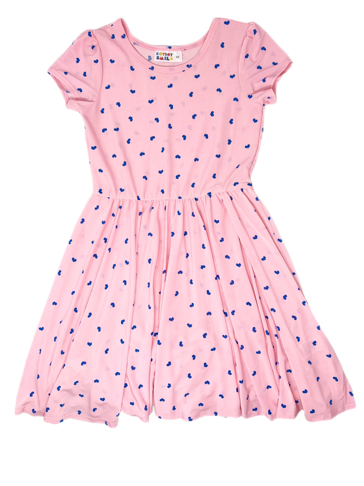 Blue Hearts on Pink Cap Dress