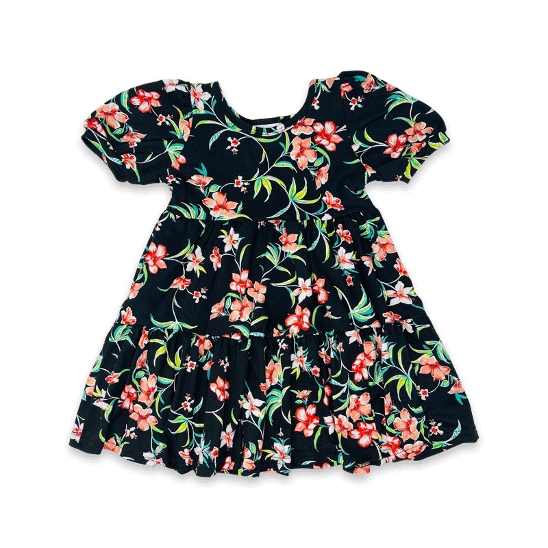 Black Coral Floral Tier Dress