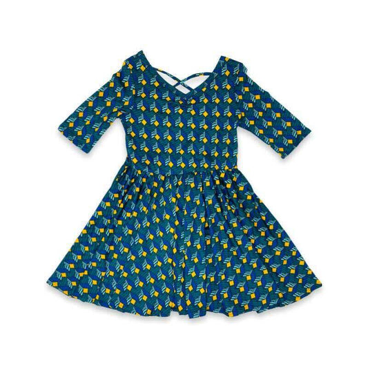 Ocean Blue Printed Ballerina Dress